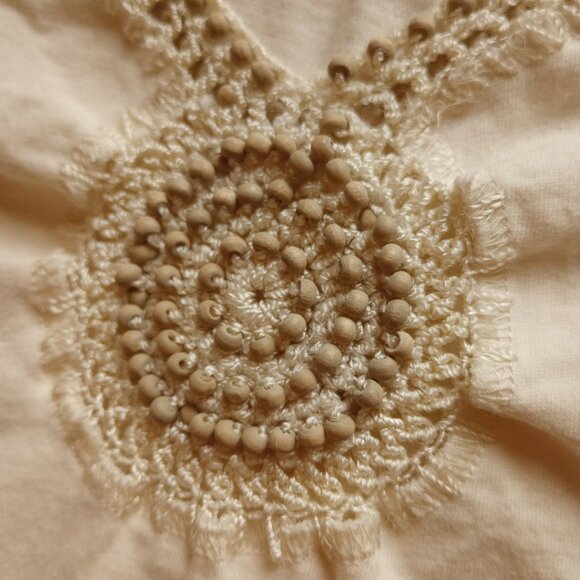 Y2K Boho Boxy Cream Crochet Embroidered Beaded Top – Liz Claiborne 2000s White - Picture 3 of 7